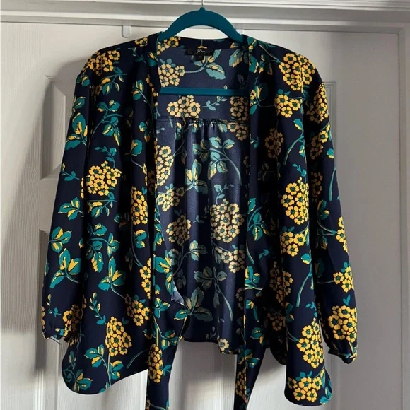 J crew wrap top navy with gold and teal florals size xs - Picture 3 of 8